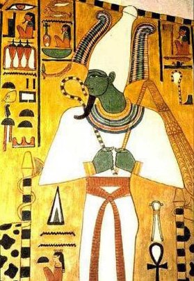Osiris as green-skinned god from tomb of Nefertari. 