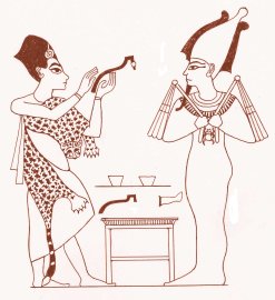 Opening of the Mouth ritual performed on mummy of Tutankhamun. The priest holds an adze shaped like the constellation Ursa Major identified with eternal life. 