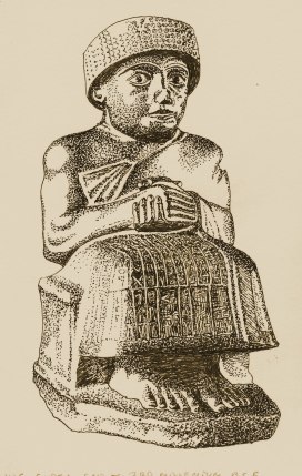 Statue of King Gudea. 3rd millenium BCE. Drawing D. Nez